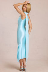Scarf-Detail Midaxi Dress in Aquamarine