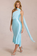 Scarf-Detail Midaxi Dress in Aquamarine