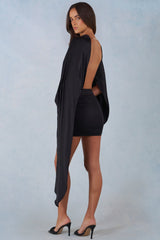 Draped Cape Mini Dress in Black