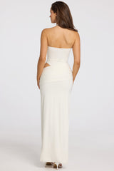 Deep Plunge Halterneck Maxi Dress in White