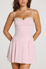 Modal Lace-Trim Mini Dress in Baby Pink