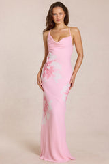Chiffon Maxi Dress in Pink Floral Print
