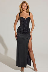 Embellished Corset Maxi Dress in Black