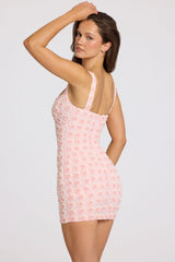 Embellished Square-Neck Mini Dress in Soft Pink Ombre