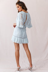 Caspar Leafy Embroidered Dress Baby Blue