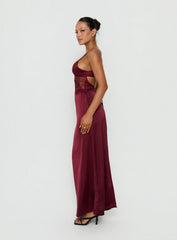 Lusta Plunge Lace Maxi Dress Cherry