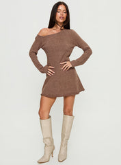 Jaede Off Shoulder Knit Mini Dress Mocha