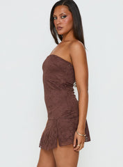 Cavalier Strapless Lace Mini Dress Chocolate