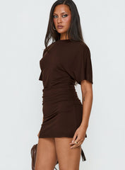 Hunni Ruched Shirt Mini Dress Brown