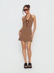 Mabilia Tie Detail Halter Mini Dress Multi Stripe