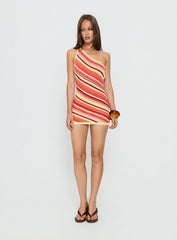 Zadena Asymmetrical Low Back Knit Mini Dress Multi Stripe