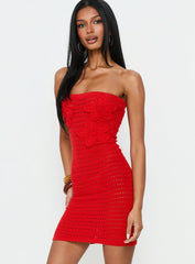 Olazia Strapless Knit Mini Dress Red