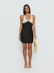 Rihana Halter Mini Dress Polka Dot Splice