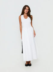 Highgate Drop Waist Pleat Detail Maxi Dress White