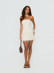 We Made It Strapless Sequin Mini Dress Cream