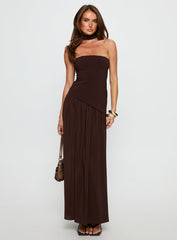 Odela Strapless Scarf Drop Waist Maxi Dress Chocolate
