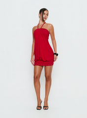 Jordonna Gathered Halter Mini Dress Red