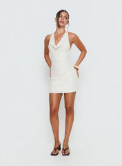 Kaimeila Halter Sequin Mini Dress Cream