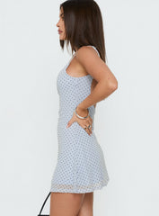Doralyn Scoop Mini Dress Blue Polka Dot