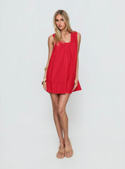Eberta Ruched Baby Doll Mini Dress Red