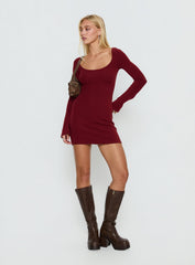Larelle Reversible Knit Long Sleeve Mini Dress Red