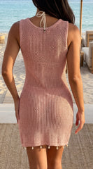 Isla Pearl Crochet Cover-Up Mini Dress - Pink