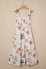 Western Horseshoe Print U-Neck Sleeveless Midi Dress