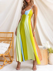 Color Block Spaghetti Strap Maxi Dress
