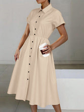 Button-Down Short Sleeve Midi Shirt Dress