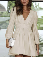 V-Neck Long Sleeve Mini Dress