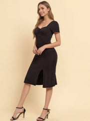 Sweetheart Neck Short Sleeve Slit Dress