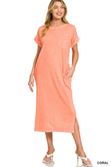 Zenana Washed Exposed Seam Short Sleeve T-Shirt Dress