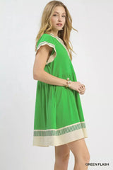 Umgee Linen Color Block Flutter Sleeve Dress
