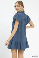 Umgee Ruffled Washed Denim Dress