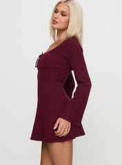 Sandyra Long Sleeve Knit Mini Dress Maroon