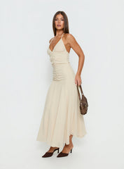 Carlisla Ruched Halter Maxi Dress Yellow
