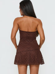 Cavalier Strapless Lace Mini Dress Chocolate