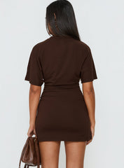 Hunni Ruched Shirt Mini Dress Brown