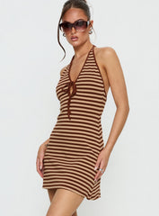 Mabilia Tie Detail Halter Mini Dress Multi Stripe