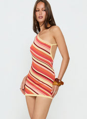 Zadena Asymmetrical Low Back Knit Mini Dress Multi Stripe