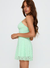 Front Page Halter Lace Mini Dress Aqua