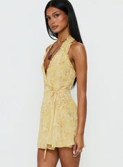 Taija Wrap Mini Dress Yellow Floral