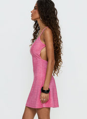 Melamie V Neck Mini Dress Pink Shimmer