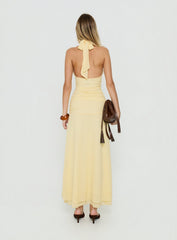 Leyda Plunge Frill Maxi Dress Yellow