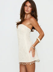 We Made It Strapless Sequin Mini Dress Cream