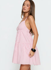 Elisabef Halter Mini Dress Pink Stripe