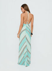Esmira Halter Maxi Dress Blue Stripe