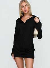 Tareno Long Sleeve Shirt Dress Black