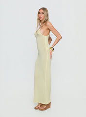 Cinderella Knit Floral Detail Maxi Dress Lemon Yellow