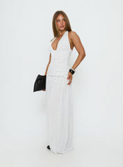 Millen Gathered Waist Halter Maxi Dress White Polka Dot